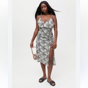 Urban Outfitters Black White Printed Ruched Midi Dress Tie Back Cutout Small
